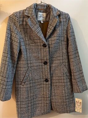 Maralyn & Me Black and White Glen Plaid Pea Coat